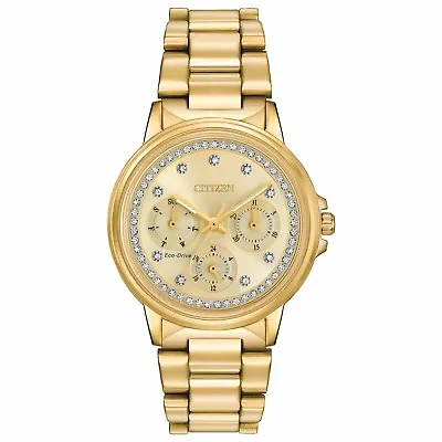 Citizen Eco-Drive Silhouette Women's Crystals Gold-Tone 36mm Watch FD2042-51P • $124.99