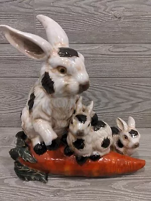 VTG Quality Majolica Bunny Rabbit Carrot LARGE Ceramic Centerpiece Spring Easter • $124.99