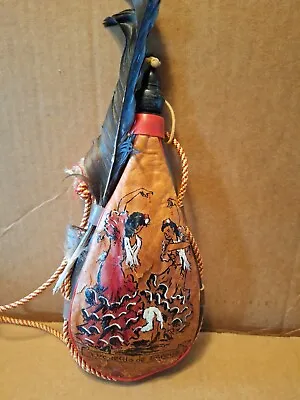 Vintage Spanish Recuerdo De Espana Water Bottle Wine Bag Skin Leather  • $37.50