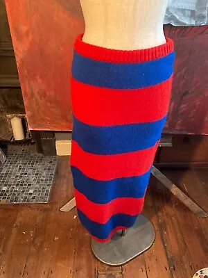 £15 • Buy Vintage 80s Knitted Long Tube Skirt, Red And Blue Stripe, Two Plus One, M