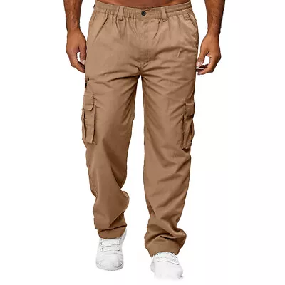 Mens Work Trousers Combat Multi Pockets Cargo Elasticated Stretch Waist M-4XL CA • $19.35