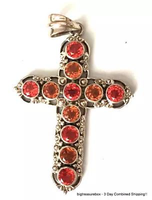 WOW Vtg Necklace Pendant MARKED NB NICKY BUTLER 925 STERLING SILVER Cross Garnet • $8.50