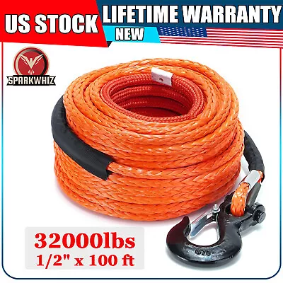 Heavy Duty Synthetic Winch Rope Cable Kit 1/2 X 100ft 32000lbs For Truck SUV UTV • $98.80