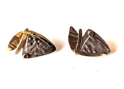 Artist Made Modern Design Sterling Silver And Gold Pierced Earrings • $60.95
