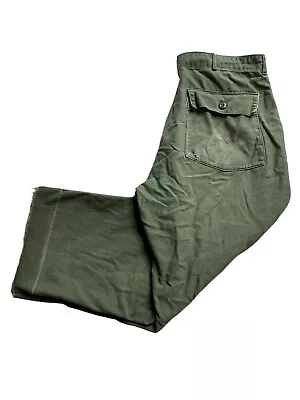 Vintage 60s Military OG 107 Cotton Sateen Baker Pants Zipper Fly 36X27 70s • $59.99