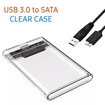 Hard Drive Enclosure 2.5 Inch USB 3.0 SATA Case External Clear Caddy HDD SSD UK • £4.29