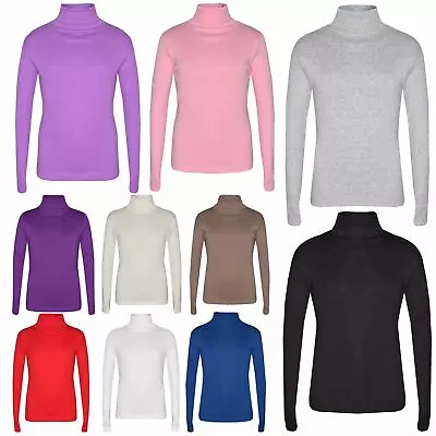 Kids Girls Polo Neck T Shirt Thick Cotton Turtleneck Jumper Long Sleeve Top 2-13 • £6.99