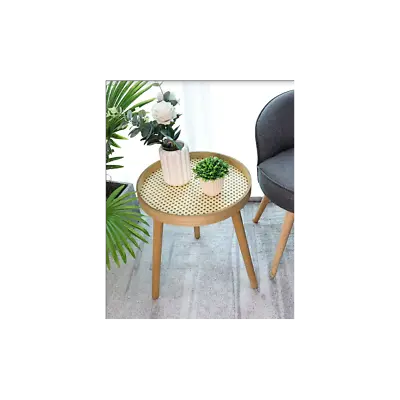 Cane Natural Oak Round Center Side Table - SLENDER • £75.99