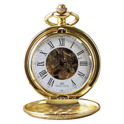 Brelsen Royal Gold Double Hunter Mechanical Pocket Watch • $101.02