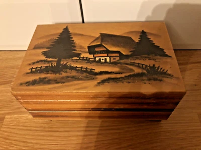 £15.29 • Buy Vintage Wooden Music Jewellery Box - Schwarzwaldmadel Swiss Decorated