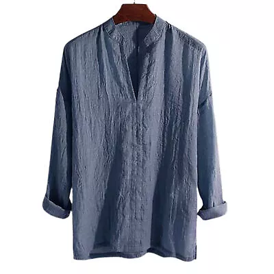 Men Shirt All-match Casual Men Linen Long Sleeve Shirt Breathable • $10.90