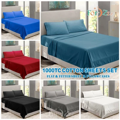 $38.99 • Buy ForZzz 100% Egyptian Cotton Flat Fitted Sheet Set King Single Double Queen Size