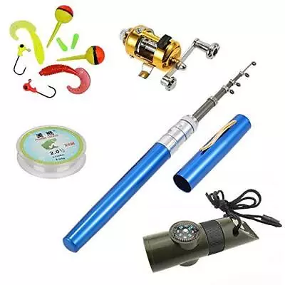 Pen Fishing Pole 39 Inch Mini Pocket Fishing Rod And Reel Combos Travel Blue • $34.41