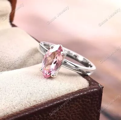 Pink Morganite Ring Madagascar Morganite Marquise Gemstone Ring Wedding Rings • $76.24