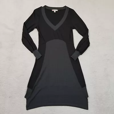 ISLA Dress Womens Medium Black Gray Long Sleeve 100% Merino Wool V Neck Casual • $31.32