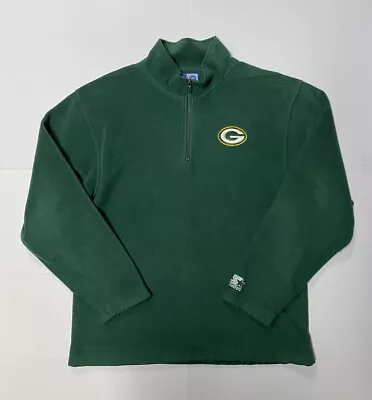 Vintage Green Bay Packers Sweater Mens Large Green Starter 1/4 Zip Fleece NFL • $16.16