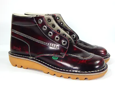 Kickers Kick Hi Ankle Boots Rare Burgandy Patent Leather 9.5us Women's Shoes Euc • $105.29