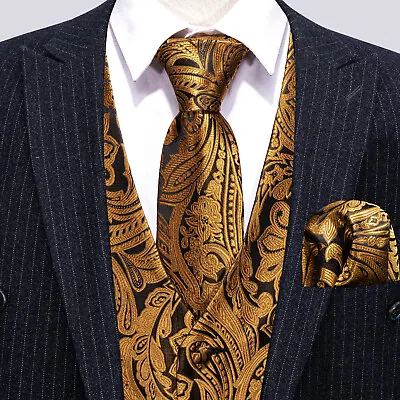 New Men's Paisley Design Dress Vest And Neck Tie Hankie Set For Suit For Wedding • $18.99