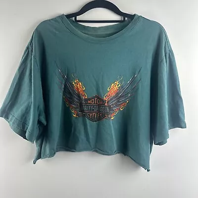 Harley Davidson Cropped T Shirt Medium Dark Green Free Postage • $24.99