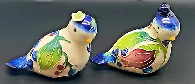 J. McCall Blueberries Blue Sky Birds 2004 Handpainted Salt & Pepper Floral • $24.99