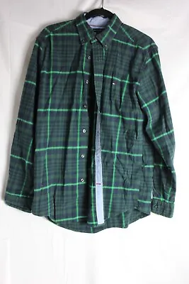 Tommy Hilfiger Button Down Flannel Long Sleeve Size Med Green Blue Men’s • $16.99