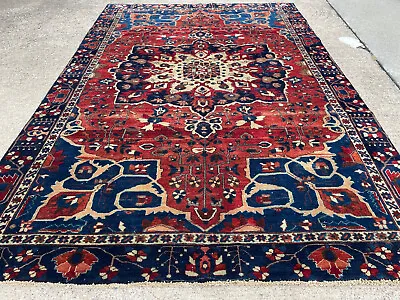 ANTIQUE ORIENTAL RUG 7x10 WOOL HAND-KNOTTED VINTAGE Handmade Red Blue Old 6x9 Ft • $1495