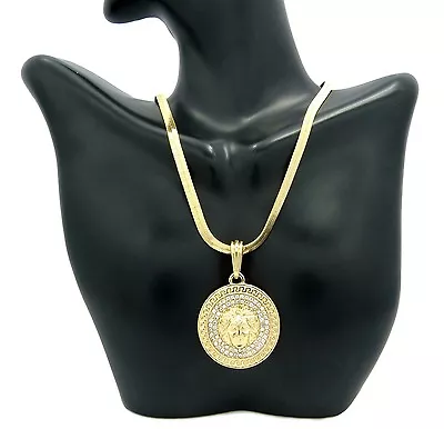 NEW MEDUSA ROUND PENDANT &4mm/24  HERRINGBONE CHAIN NECKLACE - RC601 • $18