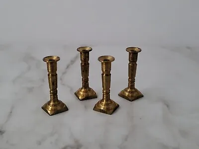 Dollhouse Miniature Vintage Brass Candlesticks Set Of 4 Square Base 1:12 Scale • $9.99