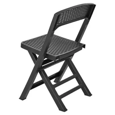 Black Plastic Rattan Table & 6 Folding Chairs Outdoor Patio Garden Furniture • £199.99