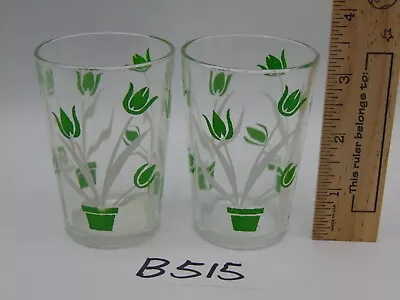 Vintage Kraft Swanky Swig Flowers Juice Glasses Set Of 2 Green Tulips Chipped • $11.99