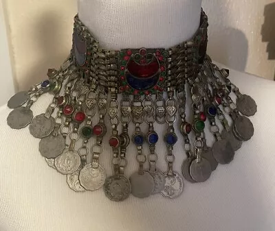 Vintage Tribal Wedding Afghan Metal Coin Choker Necklace L • $245