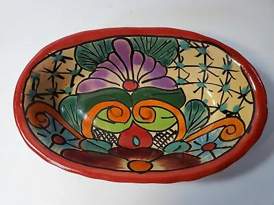 Talavera Oblong Sauce Bowl Mexico Oval Dish Red Multicolor 7x4.5   Handmade  • $19.99