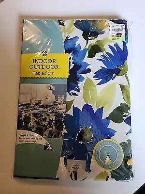 Fabric Indoor Outdoor Blue Floral 70  Round Tablecloth Beach Summer House  • $18