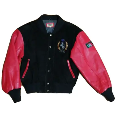 Ferrari Magneti Marelli Leather Jacket Size 48 Made In Japan Black Red Vintage • $299