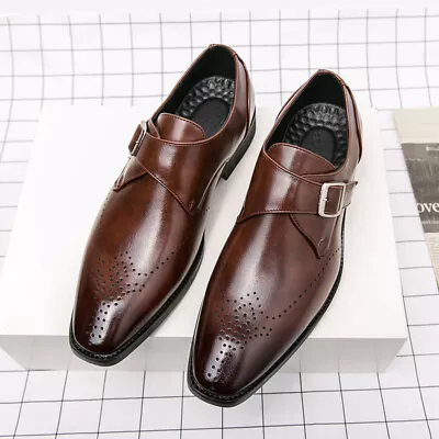 Men's Handmade Black Leather Monk Strap Oxford Dress Shoes Wedding Party Formal • $35.18