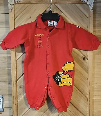 Vintage 90's Disney Store Winnie The Pooh Embroidered Red Romper Size 6 Months • $23