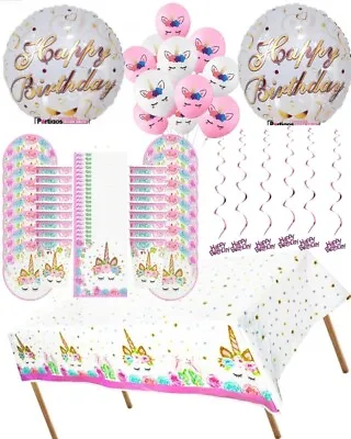 UNICORN Birthday Party Supplies Girls Children Tableware Decorations Balloons • £21.99