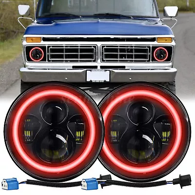 Pair 7  Round LED Headlights Red DRL For 1953-1977 Ford F-100 F-250 F-350 Pickup • $33.99