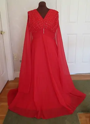 MIKE BENET FORMALS VINTAGE GOWN DRESS SIZE 20 BEADING DRAPED FABRIC 60's 70's • $129.99