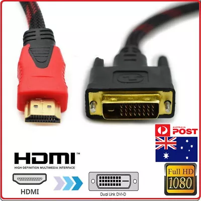 Braided HDMI To DVI-D 24+1pin Cable Male To Male Computer PC Single Link Cord • $14.49