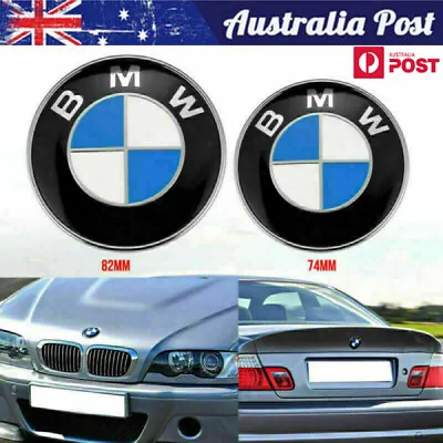 $14.89 • Buy 2PCS Front Hood 82mm & Rear Trunk 74mm Badge Emblem Logo For BMW E38 E46 E90 X5