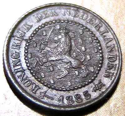 1885 1/2 Cent Netherlands Ch XF+ / AU Original Dutch Half Cent Coin Km-109.1 • $7