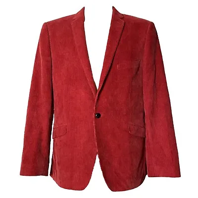 Holland Esquire Red Corduroy Suit Blazer Leatherette Buttons Multicolour Lining • £68