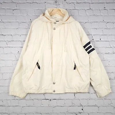 Vintage Nautica Windbreaker Jacket Mens Large White Logo Roll Away Hood FLAW • $29.88