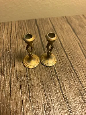 2 Vintage Antique Dollhouse Miniature Metal Candlestick Candle Holder Accessory • $16