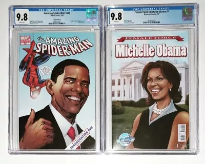 Lot Of 2 Michelle & Barack Obama AMAZING SPIDER-MAN 583 CGC 9.8 1st Newton Rings • $299