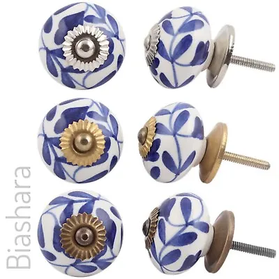£2.60 • Buy Blue And White CERAMIC DOOR KNOBS Floral Cupboard Handles Cabinet Drawer Quality