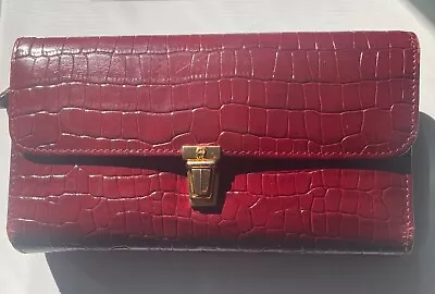 Etienne Aigner Burgundy/Red Leather Embossed Wallet 7 X 3  • $25