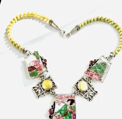 Mars And Valentine Vintage Asian￼ Tile Necklace. • $675