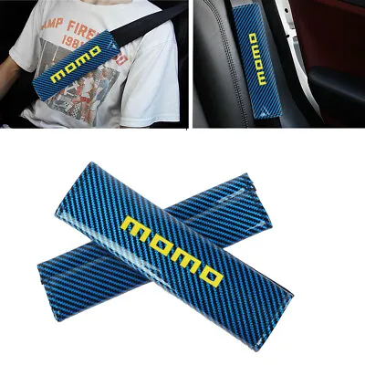 Universal MOMO Blu Carbon Fiber Look Car Seat Belt Cover Shoulder Pad Protector • $13.99